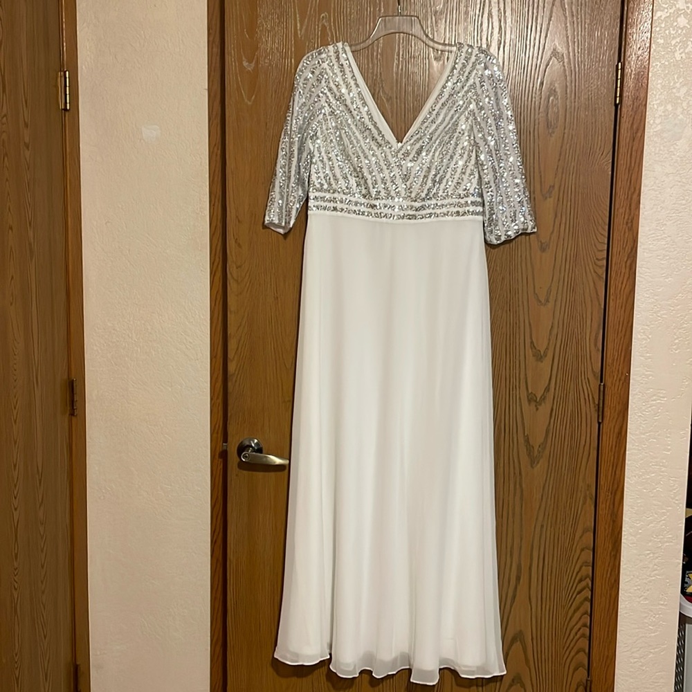 White and Silver Sequin Ever Pretty Floor Length Dress